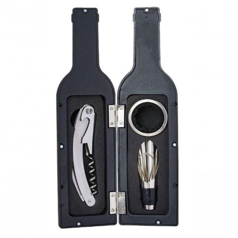 Jogo para Vinho em Inox Mini Garrafa com 3 Peças 23 Cm - Mimo Style - Ac12536
