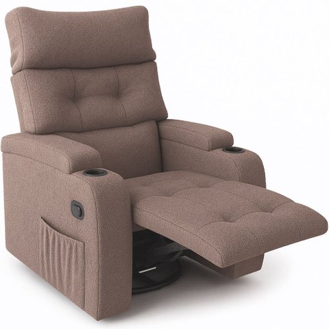 Poltrona Amamentação Penélope Giratória Balanço Reclinável Manual Bouclé Marrom - Sallar Home