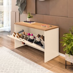 Sapateira Organizadora de Sapato Basculante Hall Entrada - Off White / Freijo - 2