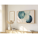 Ver imagem 1 de Quadro Decorativo N°119 105x60cm - Panorâmico Abstrato - Aquarela Azul - Madeira Clara - Rollflex
