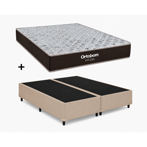 Cama Box Base Casal Bipartido Bege Colchão Fit D33 Espuma 138x188 - Ortobom