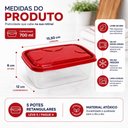 Ver mais imagens de Kit 5 Potes Marmitas 700ml Hermetico Retangulares Vasilha Fitness Porta Alimentos Microondas Freezer