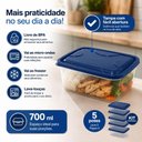 Ver imagem 3 de Kit 5 Potes Marmitas 700ml Hermetico Retangulares Vasilha Fitness Porta Alimentos Microondas Freezer