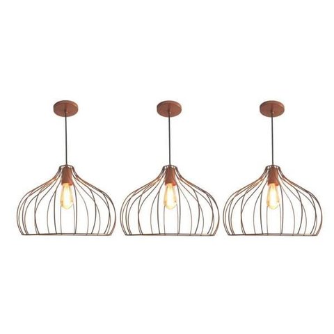 Kit 3 Lustres Aramado Onion Ø42X25Cm Cobre Retrô Md8026