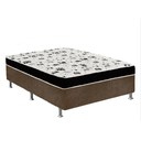 Ver imagem 1 de Cama Box Casal Suede Marrom + Colchão Casal Suede Preto Espuma 138x188x55