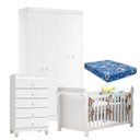 Ver imagem 1 de Quarto de Bebê 4 Portas com Gaveteiro Ternura Baby e Berço Lara Branco Brilho com Colchão - Incorpla