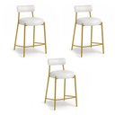 Ver imagem 5 de Banqueta Cozinha Média com Encosto Industrial Dourado Kit 3 Londres PU Branco D03 - D'Rossi