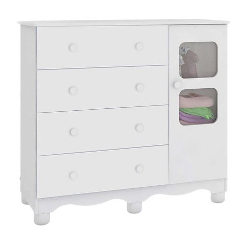 Cômoda Infantil Uli New 1 Porta e 4 Gavetas Branco Brilho - Móveis Peroba