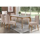 Ver imagem 1 de Conjunto: Mesa Sala Jantar Londrina Tampo Madeirado C/ Vidro 180x90cm e 6 Cadeiras Dafne Capuccino/