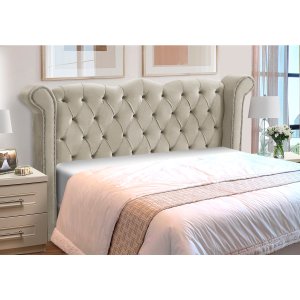 Cabeceira Cama Box Estofada Madeira Luxo Queen Size Lunna:bege