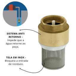 Válvula de Retenção Sucção 1.1/4 Fundo de Poço em Latão Forjado com Filtro Inox Industrial Ivm Italy - 4