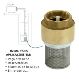 Válvula de Retenção Sucção 1.1/4 Fundo de Poço em Latão Forjado com Filtro Inox Industrial Ivm Italy - 5