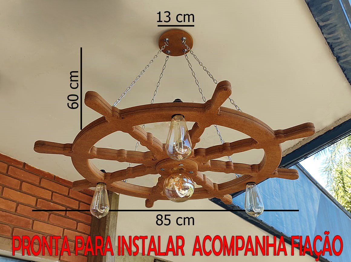 Kit 3 Lustre Luminária Pendente 85cm Leme De Navio 4B