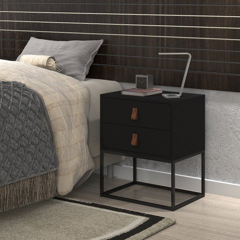Mesa Cabeceira Unic 45cm Estilo Industrial Base de Ferro Preto Cor:preto