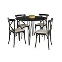 Ver imagem 2 de Mesa Jantar Redonda Preta Elen 110cm Hairpin com 4 Cadeiras Katrina Preta