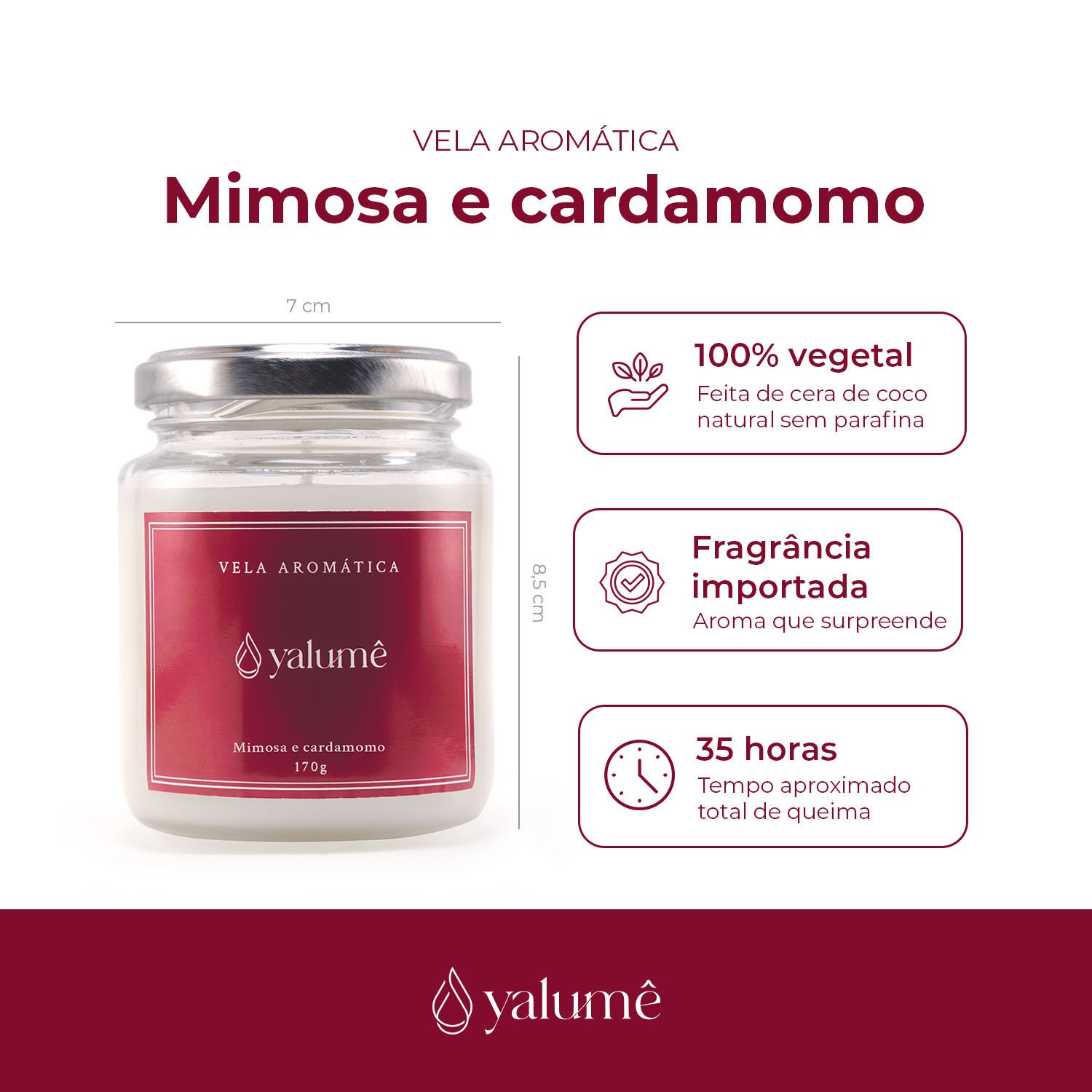 Vela Aromática Mimosa e Cardamomo 35 Horas (170g) - Yalumê - Vela Perfumada sem Parafina - 2