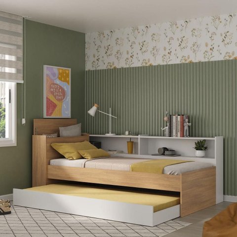 Bicama de Solteiro com Colchão Incluso Baú Embutido e Prateleira Multimóveis Mp4259 Rustic/branco