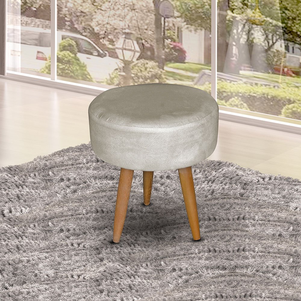 Puff Redondo Sala Quarto Suede Bege