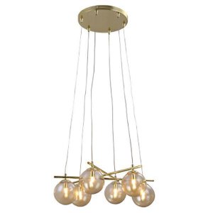 Pendente Bella Iluminação Asta Bolas Dourado 6 Lâmpadas