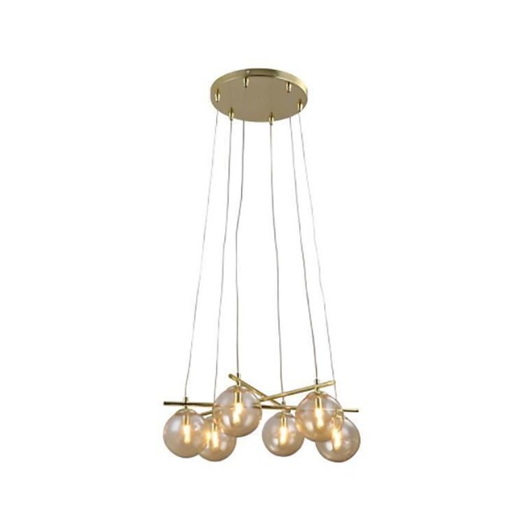 Pendente Bella Iluminação Asta Bolas Dourado 6 Lâmpadas