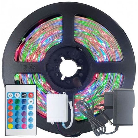 Fita LED 2835 RGB Colorida 5m 300 LEDS IP20 + Controle + Fonte