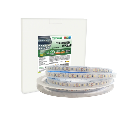 Fita de LED Slim Taschibra 7,2W/m 120 Leds 2835 IP20 12V com 5 Metros 4000k Luz Neutra