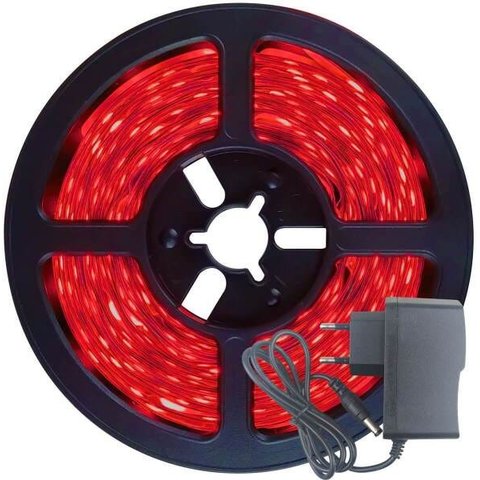 Fita LED 2835 Vermelho 300 Leds 5 Metros 12V sem Silicone + Fonte