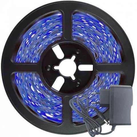 Fita LED 2835 Azul 5 Metros 300 Leds 12V Ip20 sem Silicone + Fonte