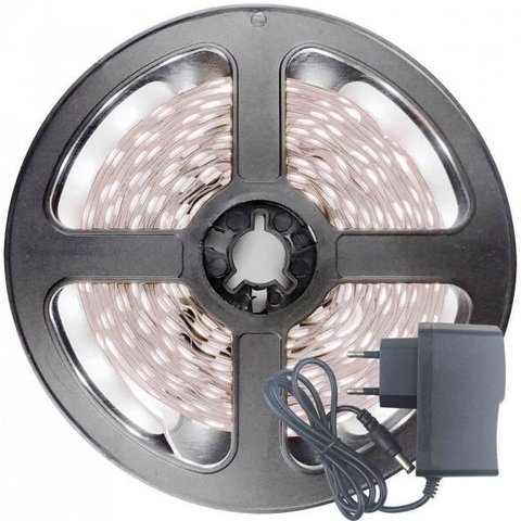 Fita LED 2835 Branco Frio 300 Leds 5 Metros 12V Ip20 sem Silicone + Fonte
