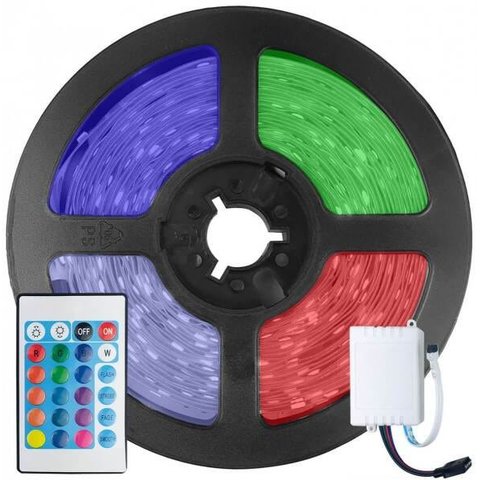 Fita LED 5050 RGB Colorida 300 Leds 5 Metros 12V IP65 + Controle Remoto