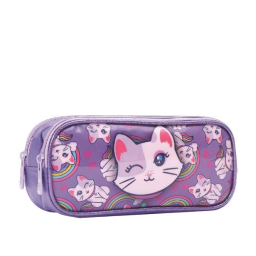 Kit Mochilete Rodinha Yepp 16" Gatinho Glitter Lilas + Estojo Duplo e Lancheira - 4