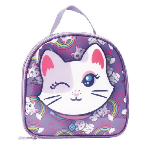 Kit Mochilete Rodinha Yepp 16" Gatinho Glitter Lilas + Estojo Duplo e Lancheira - 3