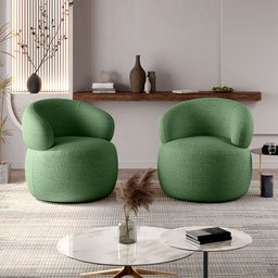 Kit 2 Poltronas Design Orgânico Moderno e Sofisticado Eloah Base Giratória Bouclé Italiano Verde Sel - 1