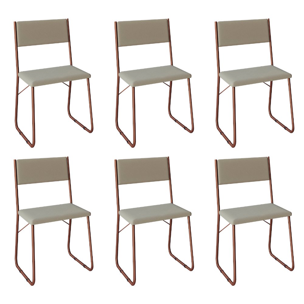 Kit 6 Cadeiras de Jantar Estofadas Angra - Cobre e Bege - 1