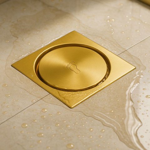 Ralo Click Banheiro Quadrado 10x10 Dourado Gold