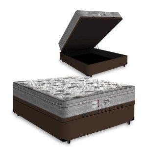 Colchão de Casal Molas Ensacadas - Probel - Evolution 138cm + Cama Baú Casal - Marrom