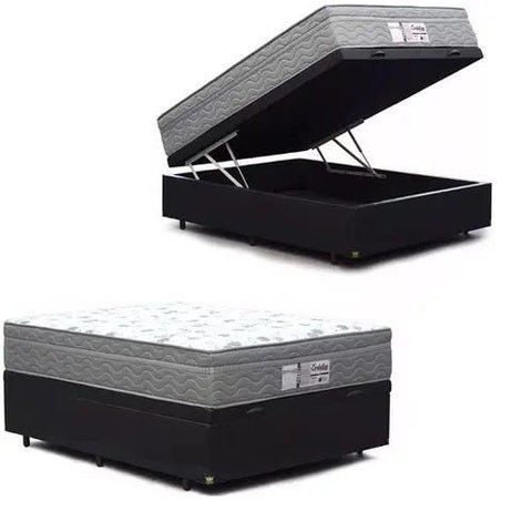 Cama Baú Casal + Colchão de Molas Ensacadas - Probel - Evolution 138cm - Marrom