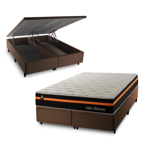Conjunto Box Baú Super King Sirius Marrom 193x203x72 c/ Molas Ensacadas