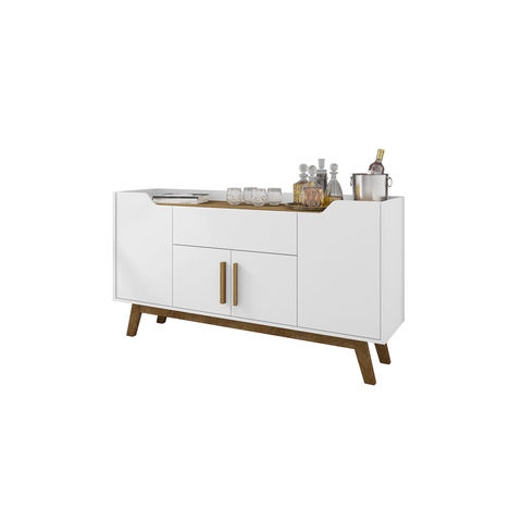 Aparador Buffet Sala Future 4 Portas 1 Gaveta Retrô Pés de Madeira Branco/Cinamomo