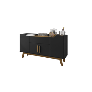 Aparador Buffet Sala Future 4 Portas 1 Gaveta Retrô Pés de Madeira Preto Fosco/cinamomo