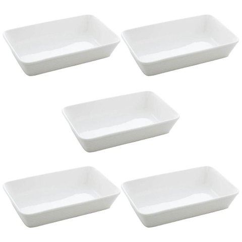 Kit 5 Travessas Assadeiras de Porcelana Branca 1,5l Refratários 30x20cm Buffet Restaurante