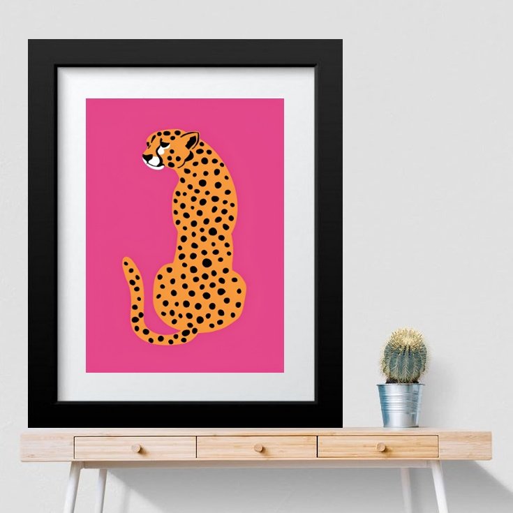 Quadro Leopardo Rosa - 60x48cm:madeira Preta | MadeiraMadeira