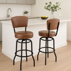 Kit 2 Banquetas Bar com Encosto Giratória Altura 65cm Cor Preta Assento Grosso Confortável Cor Whisk