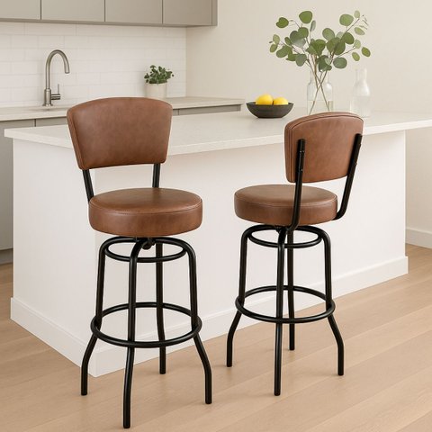 Kit 2 Banquetas Bar com Encosto Giratória Altura 65cm Cor Preta Assento Grosso Confortável Cor Whisk