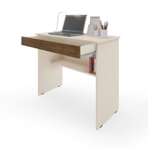 Mesa de Escritório com 01 Gaveta para Notebook e Computador Vitória - Off e Freijó
