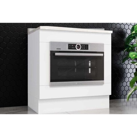 Balcão Cozinha Henn 80cm sem Porta sem Gavetas MDF Branco com Tampo para Forno Kit 2 Peças Henn