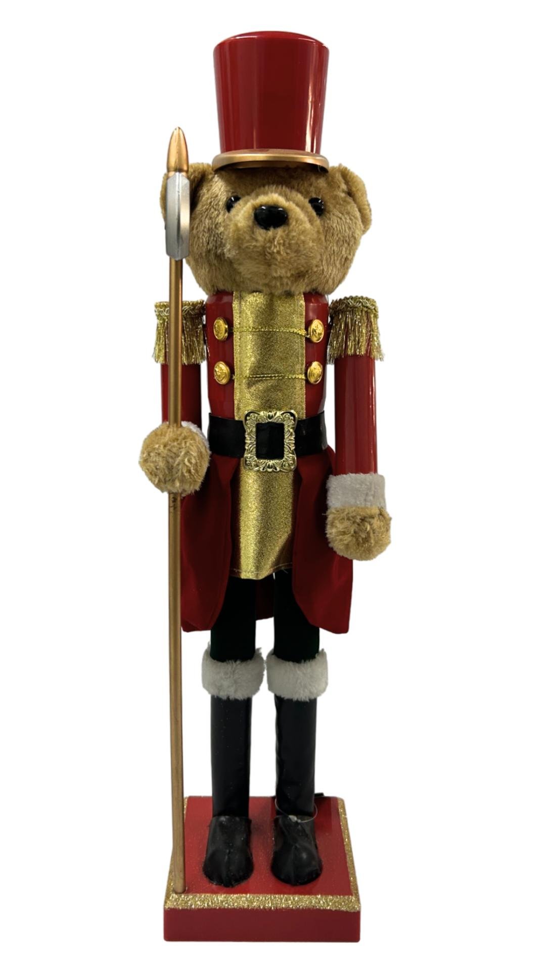 Boneco Natalino Urso Quebra Nozes Vermelho Dourado 28cm