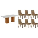 Ver imagem 1 de Conjunto: Mesa Sala Jantar Maldivas C/ Tampo Madeirado C/ Vidro Canto Curvo 180x90cm e 6 Cadeiras