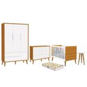 Ver imagem 1 de Dormitório Infantil Theo 3 Portas, Cômoda 6 Gavetas, Berço, Mesa de Canto Branco/Savana com Pés