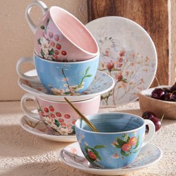Conjunto 8 Xícaras Chá C/ Pires Cerâmica 249ml Plenty - 6
